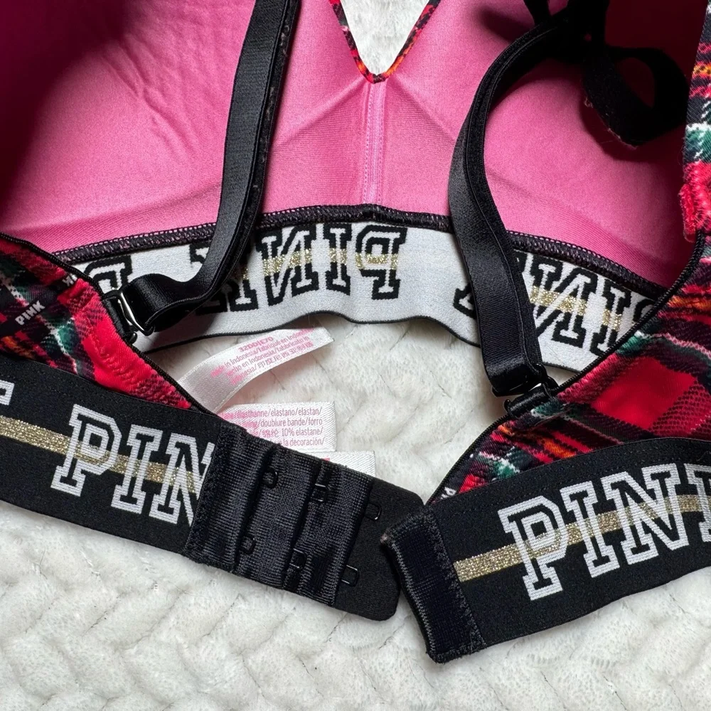 Victoria's Secret EUC Wear Everywhere Wireless Lightly Lined Red Plaid Bra 32DD